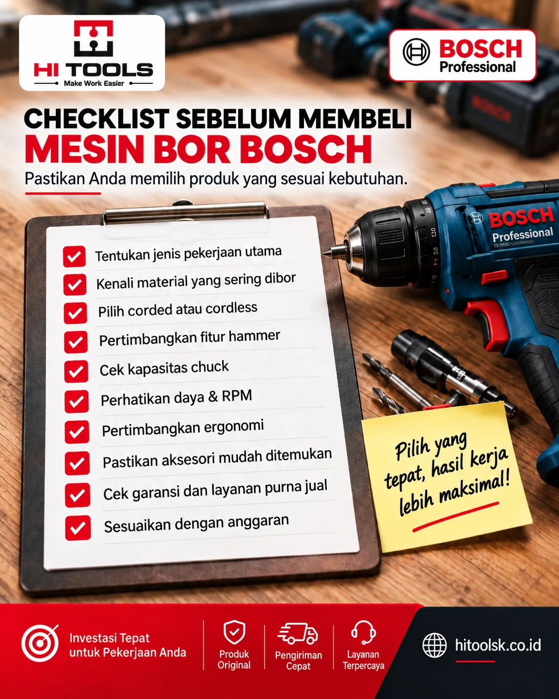 Cara Memilih Mesin Bor Bosch Sesuai Jenis Pekerjaan 1 cara memilih mesin bor Bosch - Tabel Ringkas Memilih Mesin Bor Bosch