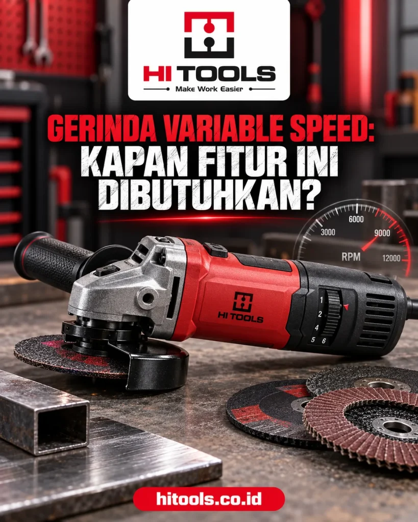 Ilustrasi gerinda variable speed: kapan fitur ini dibutuhkan? dengan fokus pada edukasi alat, aksesori, dan konteks kerja yang relevan