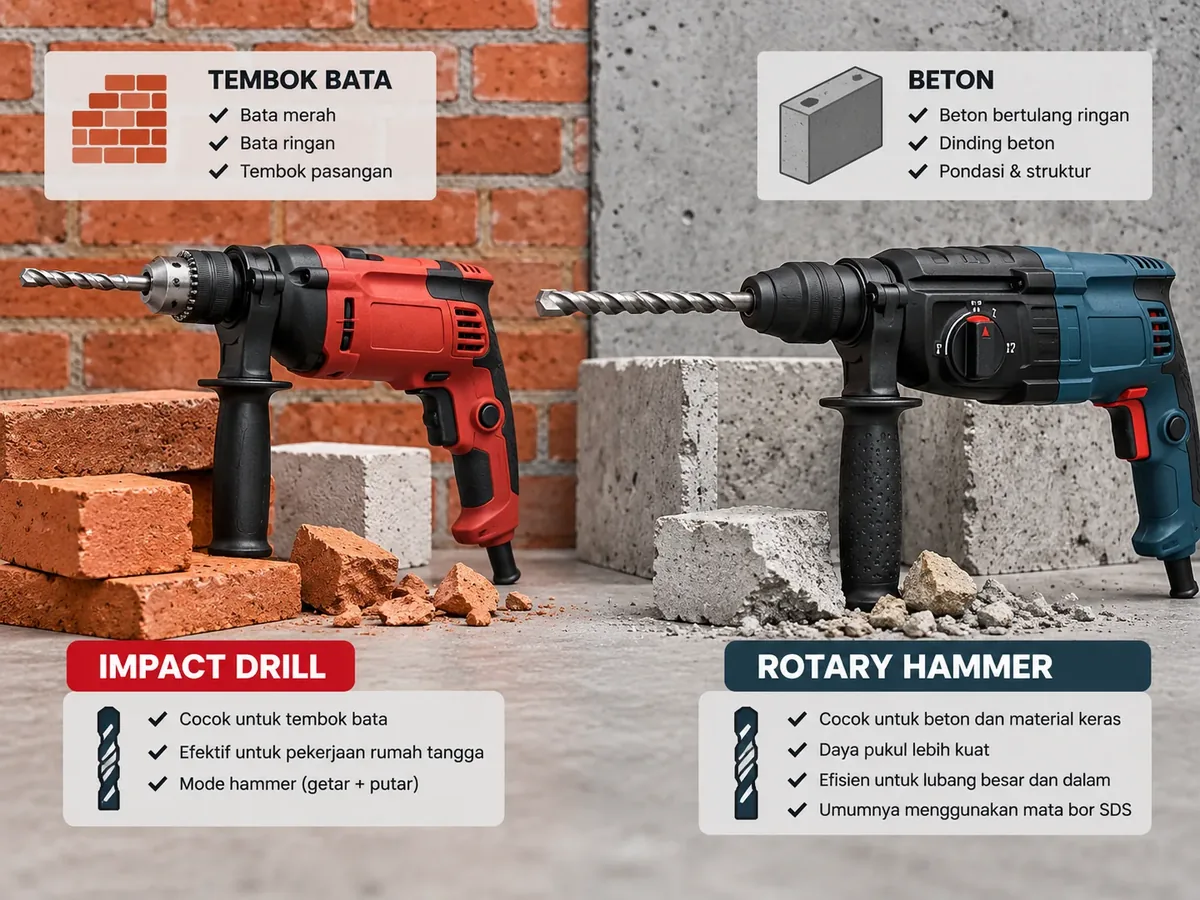 Impact Drill vs Rotary Hammer untuk Beton dan Tembok 2 Impact drill dan rotary hammer untuk tembok bata dan beton