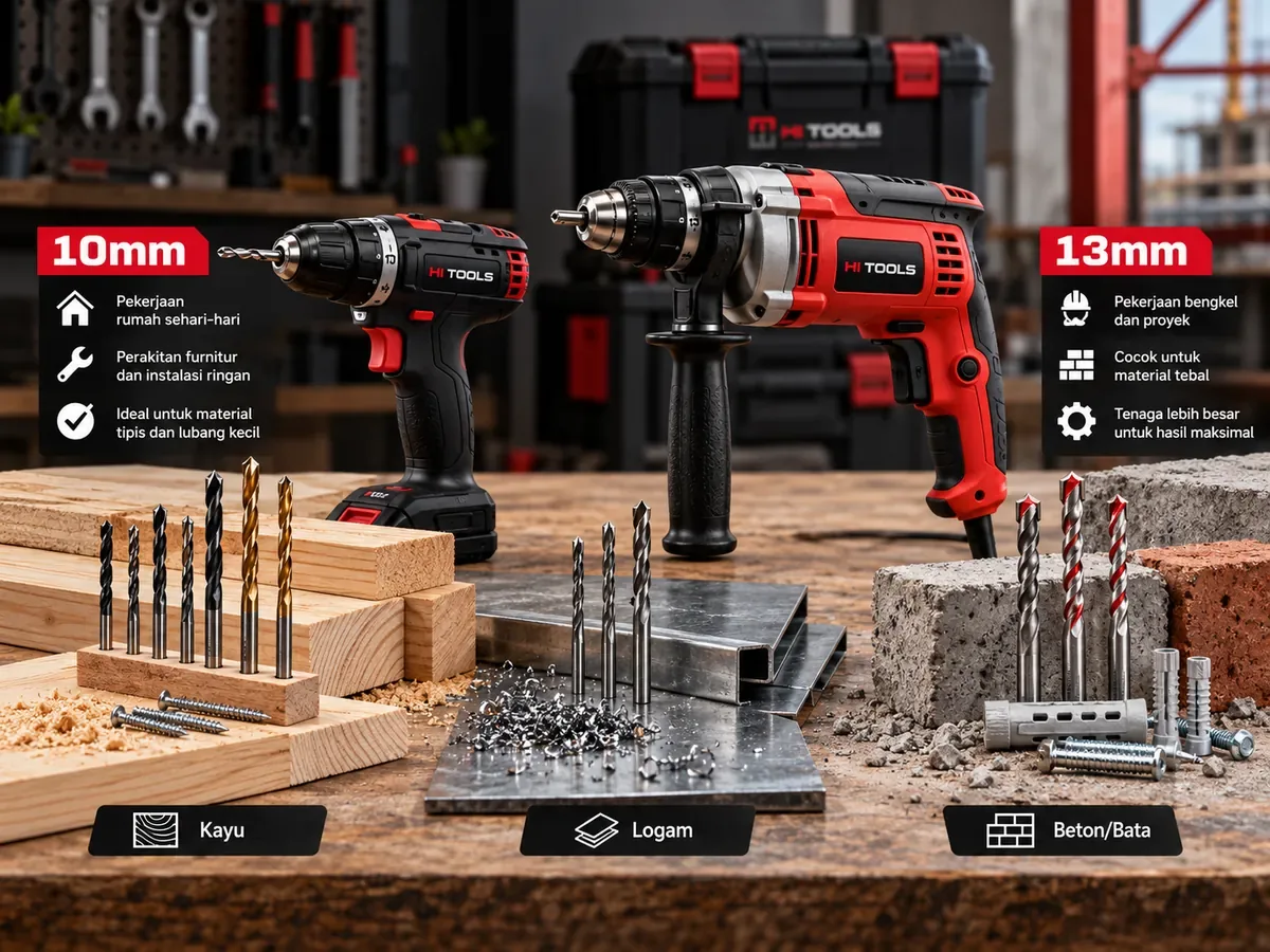 Penggunaan mesin bor 10mm dan 13mm pada berbagai material